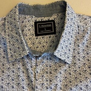 J.Peterman Men's Light Blue Micro-Pattern Button-Down Shirt